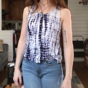 Love, fire brand, blue tie dye, size S tank top